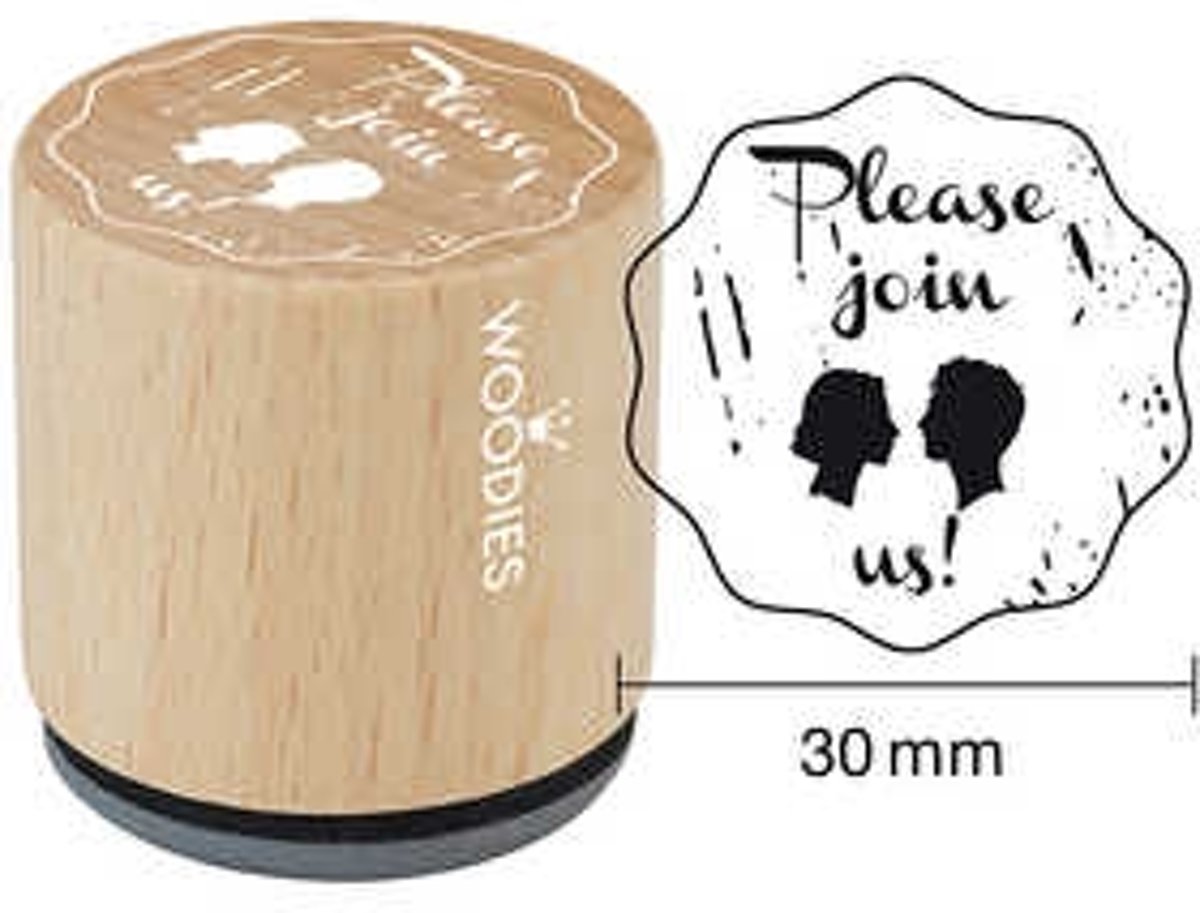 Houten stempel, d: 30 mm, h: 35 mm, Please join us!, 1stuk [HOB-32354]